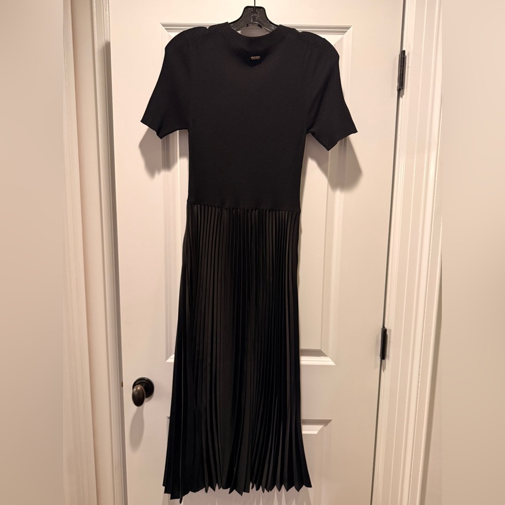 Boss Black Midi Dress with Pleated Skirt